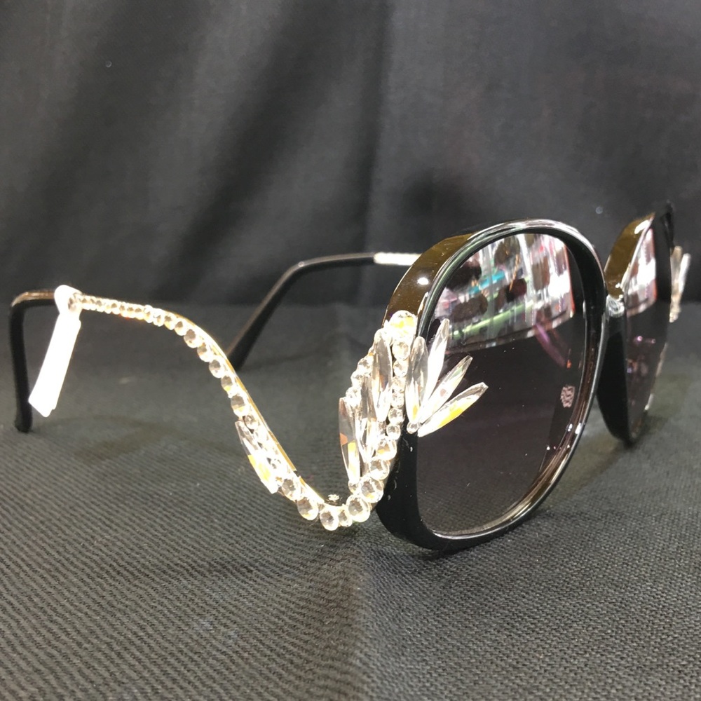 Black Bling Sunglasses w/ Clear Crystals Glasses
